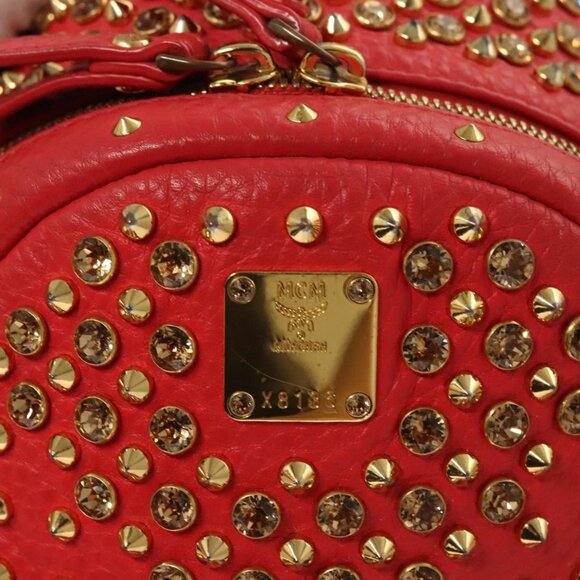 MCM Studs Backpack Leather Red Gold bst584-112825 - Picture 9 of 16